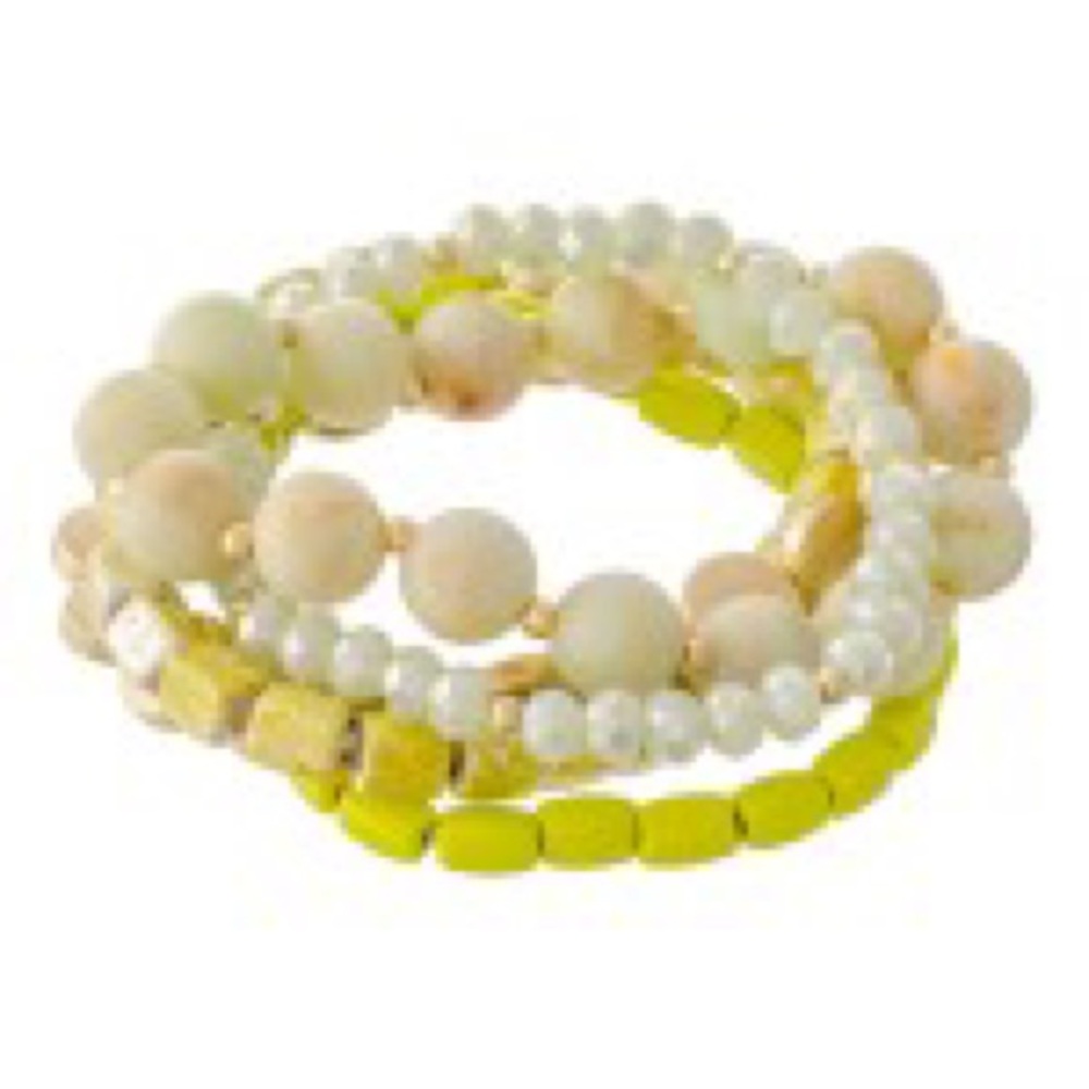 New natural stone beaded stretch bracelet set with worn detailing. 5 piece set